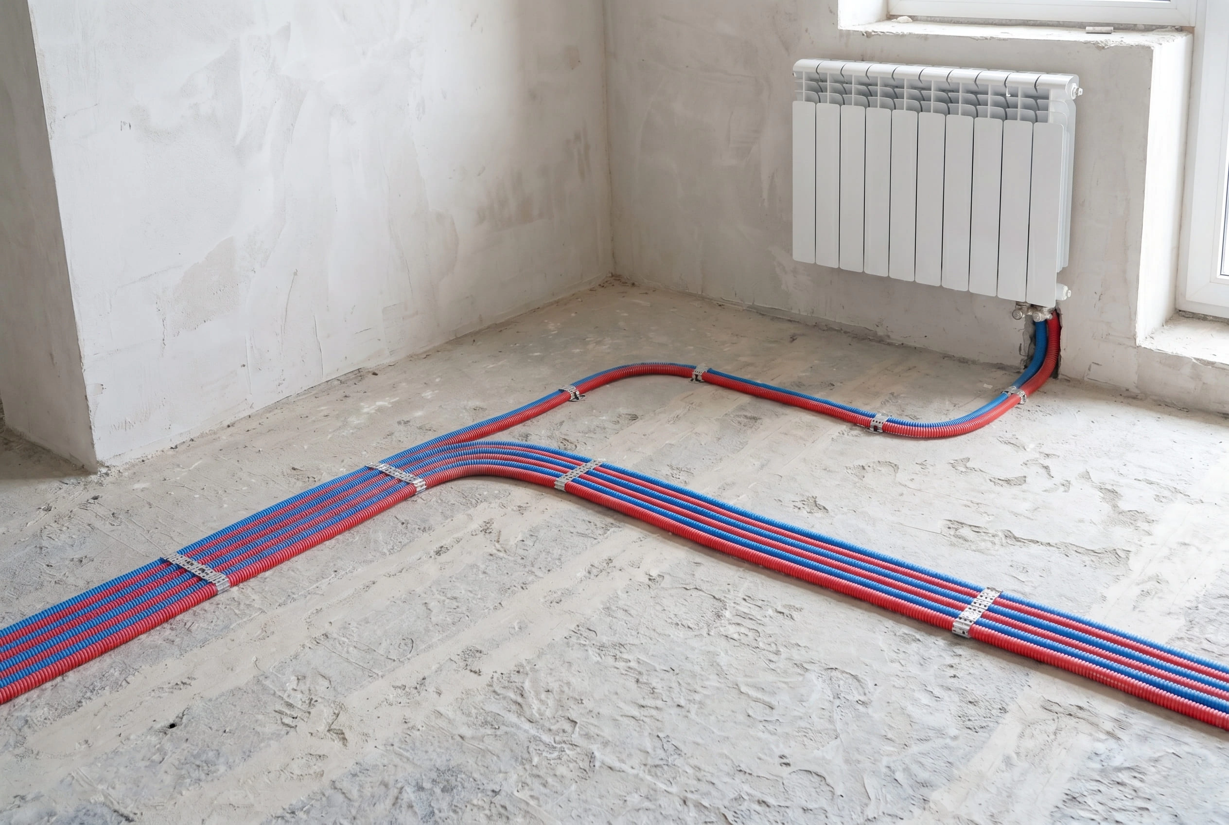 Монтаж труб по полу